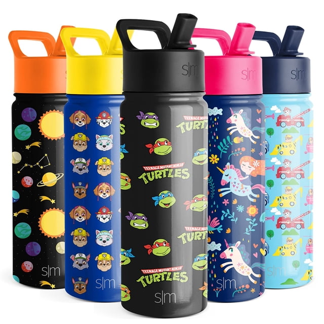 Simple Modern Bouteille d'Eau pour Enfants avec Couvercle à Paille / Gobelet Réutilisable Isolé en Acier Inoxydable pour Tout-Petits, Filles, Garçons / Collection Summit / 18 Oz, TMNT Turtles Unite