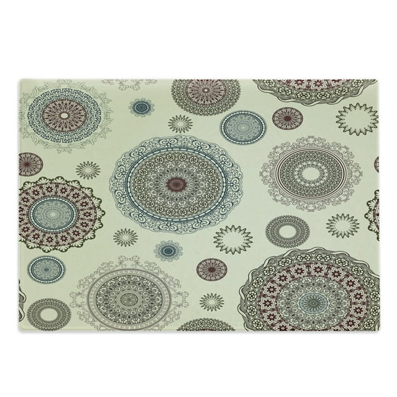 Beige Cutting Board, Vintage Ornate Round Motifs Forms Oriental Nostalgic Art Old World in Retro Style, Decorative Tempered Glass Cutting and Serving Board, Large Size, Multicolor, by Ambesonne