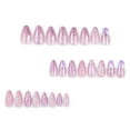 thumbnail image 4 of Sheer Pink Purple Accent Floral Pearl Press on Nails, Medium Almond Glossy Magic Mirror Powder Bubble Bead 3D Raised Detail, 24 Count, 4 of 7