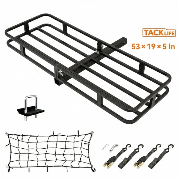 TACKLIFE Hitch Mount Cargo Carrier,53"×19"× 5" Heavy Duty Hitch Mount Rear Luggage Rack with Net & Snap, 500 Lbs Capacity,  2'' Receiver for SUV, Car,RV