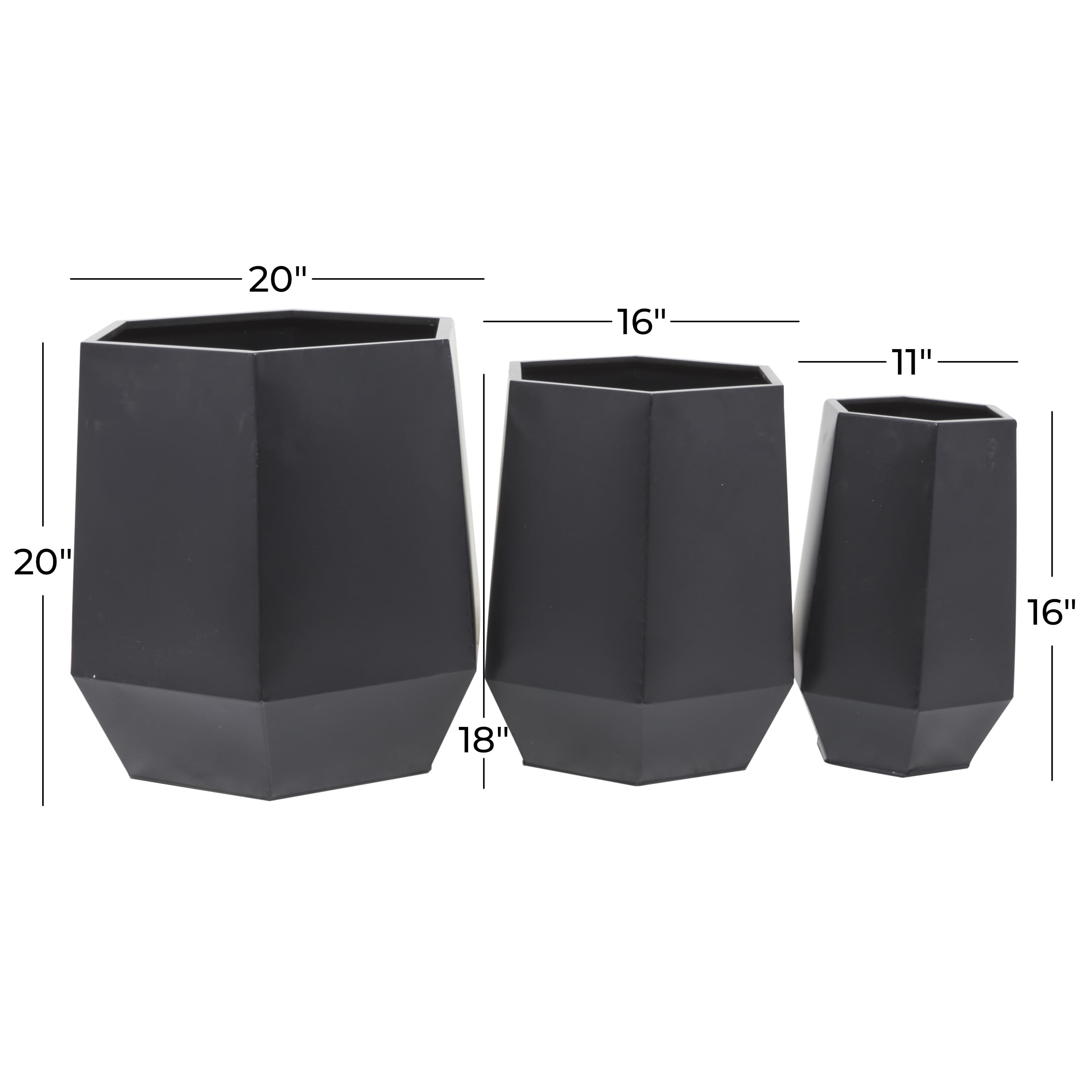 CosmoLiving by Cosmopolitan 18", 14", 9"W Indoor Outdoor Black Metal Planter (3 Count)