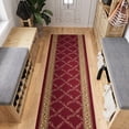 thumbnail image 6 of Ottomanson Extra Long Runner Rug 2'7" x 25' – Non-Slip Low Pile Hallway Carpet, Trellis Burgundy Red, 6 of 9