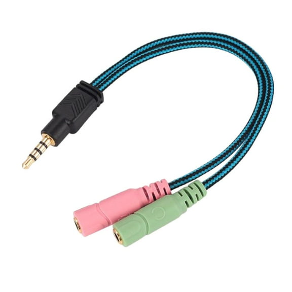 Audio Y Splitter for Computer 3.5mm Female to 1 3.5mm Male Headph Mic Audio Y Splitter Headset Adapter, Blue