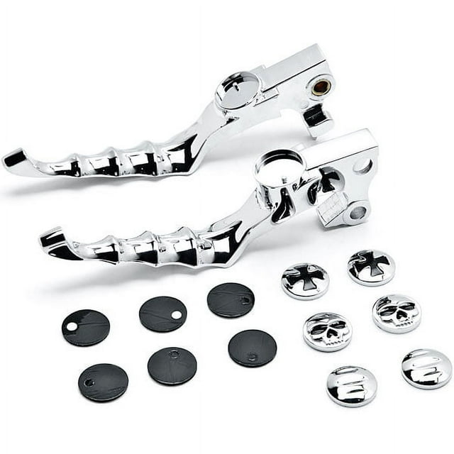 Krator Chrome Hand Levers Skull Cross Grooved Emblems Compatible with Harley Davidson Sportster 1200 Custom 2004-2015