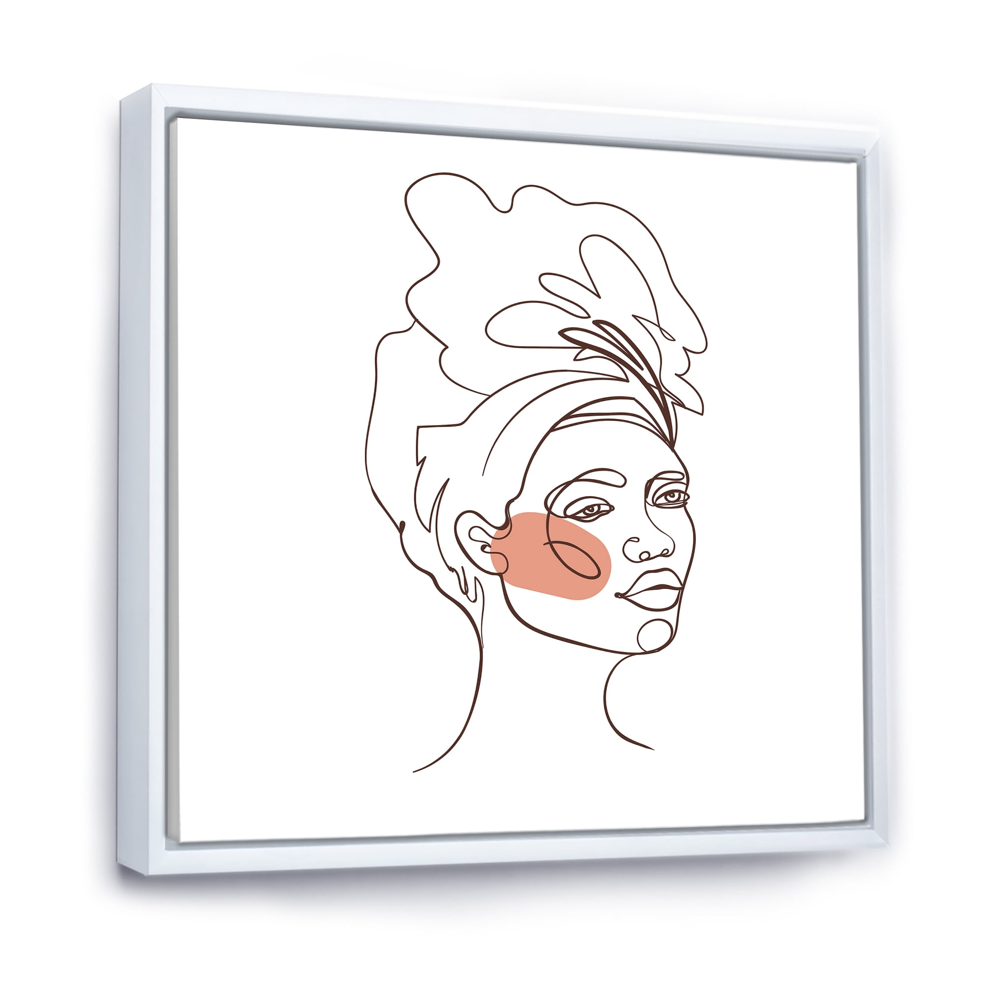 Designart 'One Line Portrait of Afro American Woman III' Modern Framed Canvas Wall Art Print