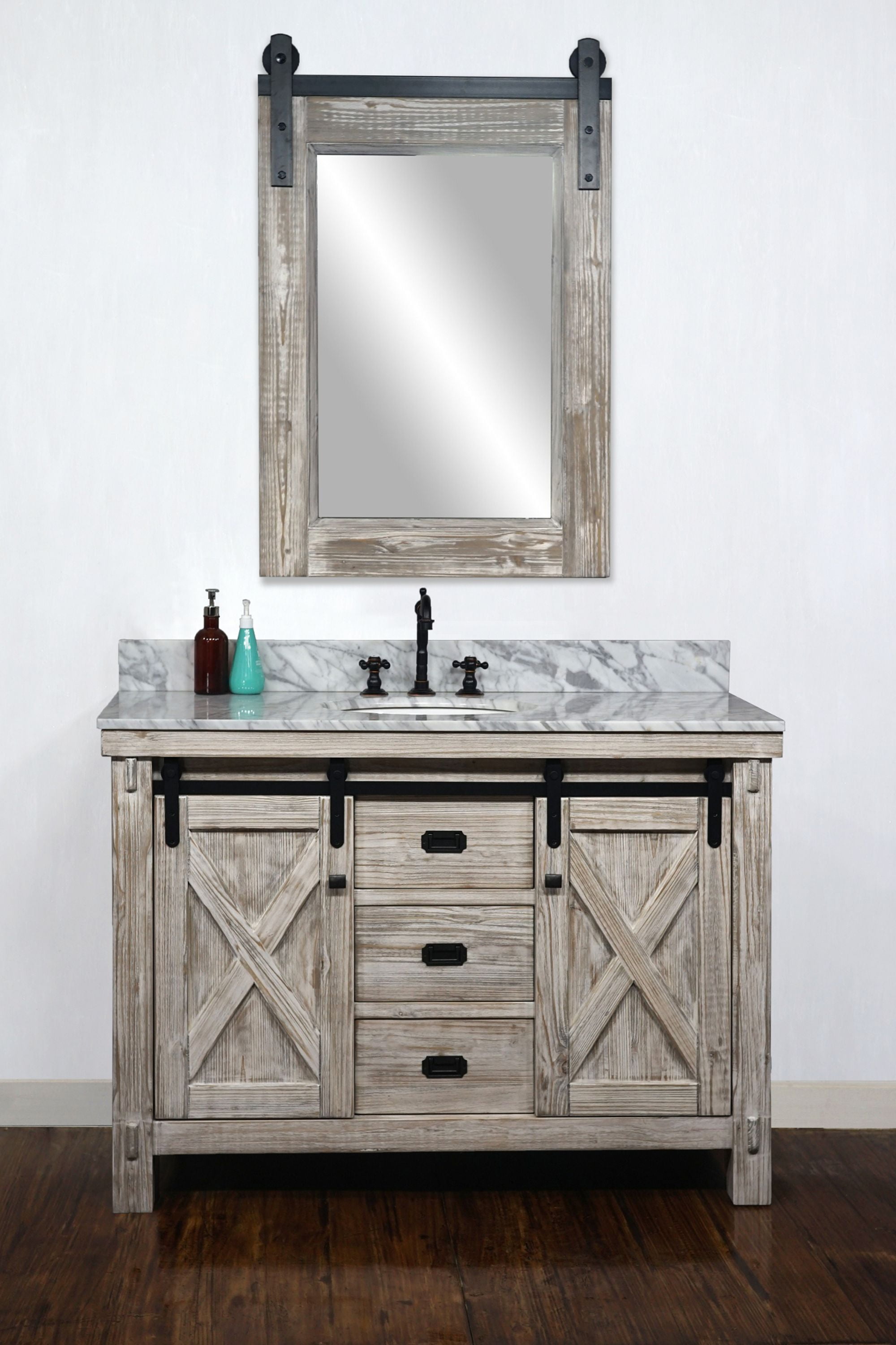 48"RUSTIC SOLID FIR BARN DOOR STYLE SINGLE SINK VANITY IN