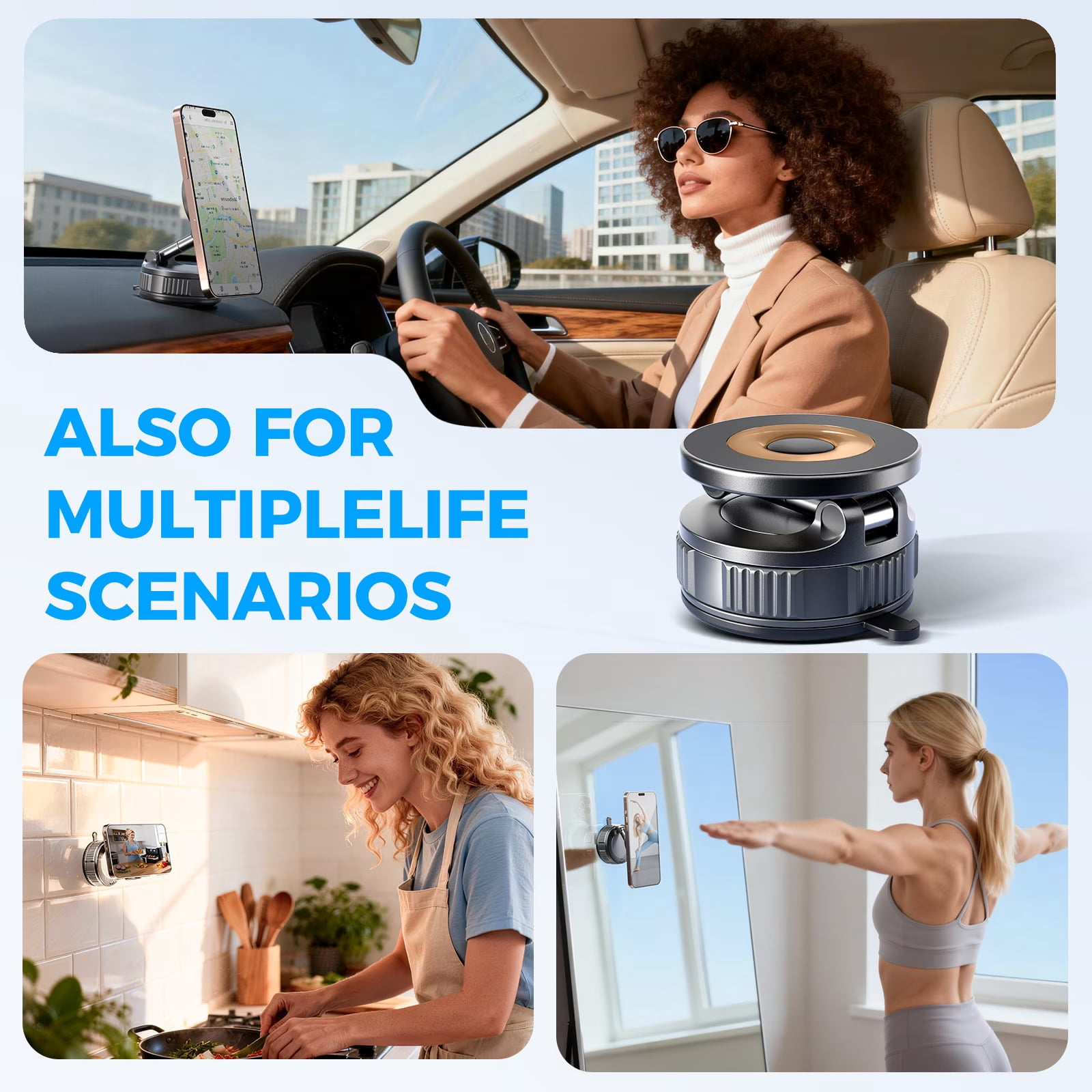 Vacuum Magnetic MagSafe Car Mount - Strong Suction 360° Cell Phone Holder for Dashboard, Windshield & Multi-Surface Use (iPhone & Android Compatible)