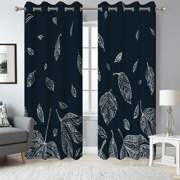 Dashan Navy Blue Blackout Curtains for Living Room,Leaves Patterned Window Drapes for Bedroom,52x84 Inch,2 Panels