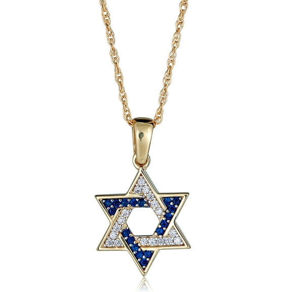AVORA 10K Yellow Gold Simulated Diamond CZ Jewish Star of David Pendant Necklace with 18" Chain