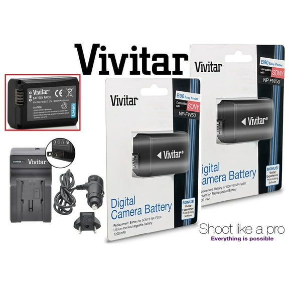 2-Pcs Hi Cap. NP-FW50 Li-Ion Battery With Rapid Charger For Sony A6500 ILCE-6500