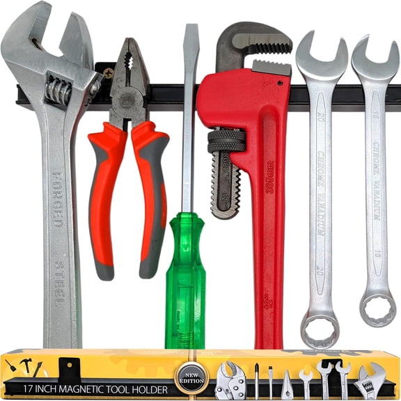 HMMAGNETS 17" Heavy-Duty Magnetic Tool Holder & Garage Tool Organizer, Steel Wall-Mount Magnet Bar