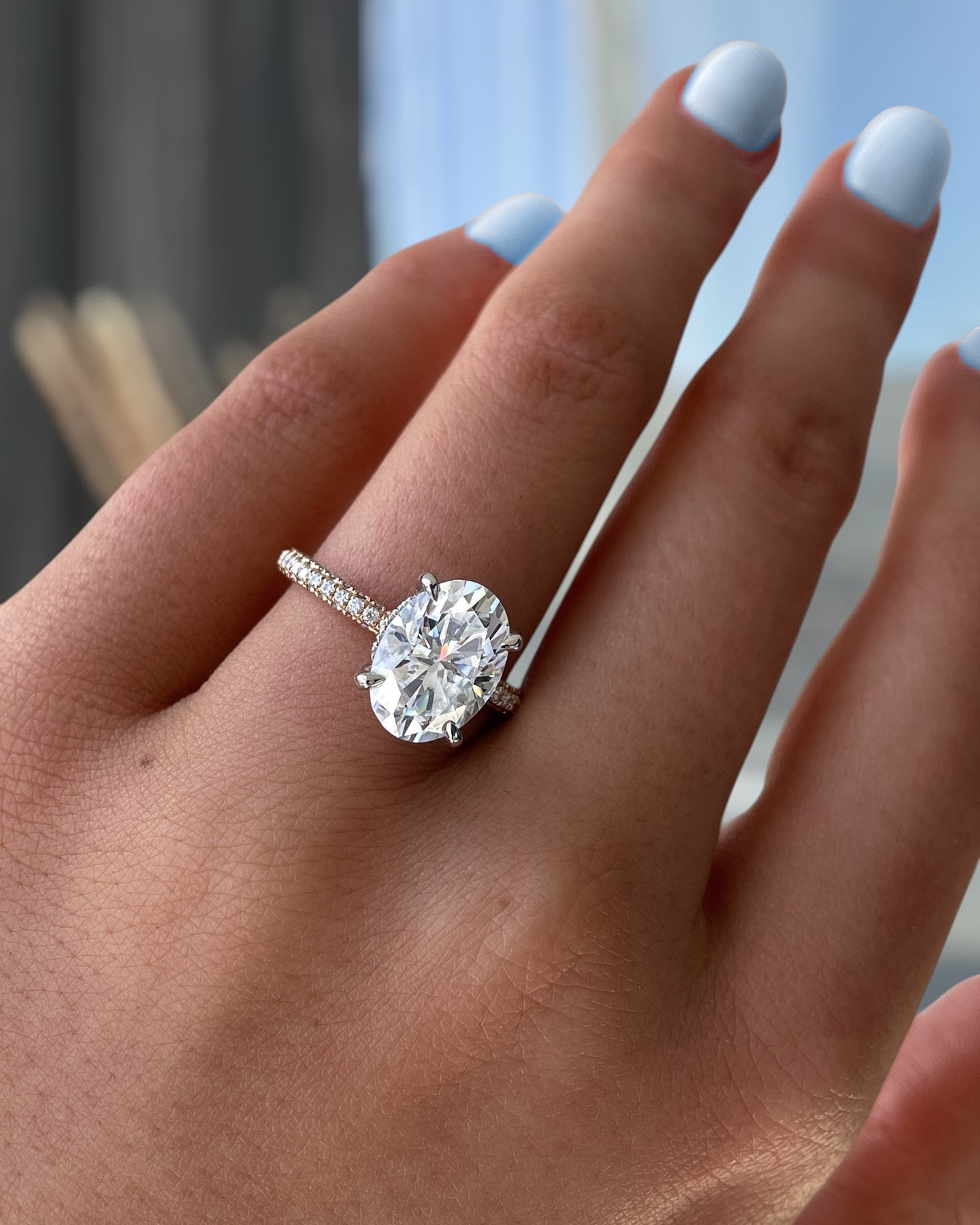 ESTE ORIGIN 4.85CT Oval Lab-Grown Diamond Solitaire Engagement Ring in 14K White Gold for Women US 5