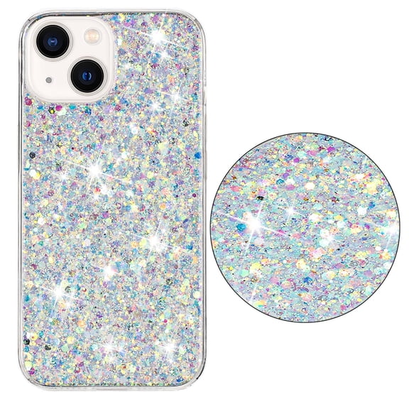 Compatible with iPhone 14 Plus Case Gel Glitter Sparkle Bling Women Girls Cases Cute Rubber Slim Soft Silicone TPU Shockproof Drop Phone Protective Cover for iPhone 14 Plus,White