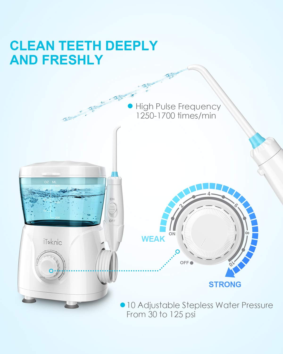 Homgeek Water Flosser for Braces Teeth Cleaner Dental Water Teeth 10  Adjustable Pressure with 7 Multifunctional Tips White 