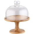 thumbnail image 1 of 1 Set Cake Plate with Dome Footed Pastry Wood Service Stand Glass Food Plate Lid Plate Server Baking, 1 of 5