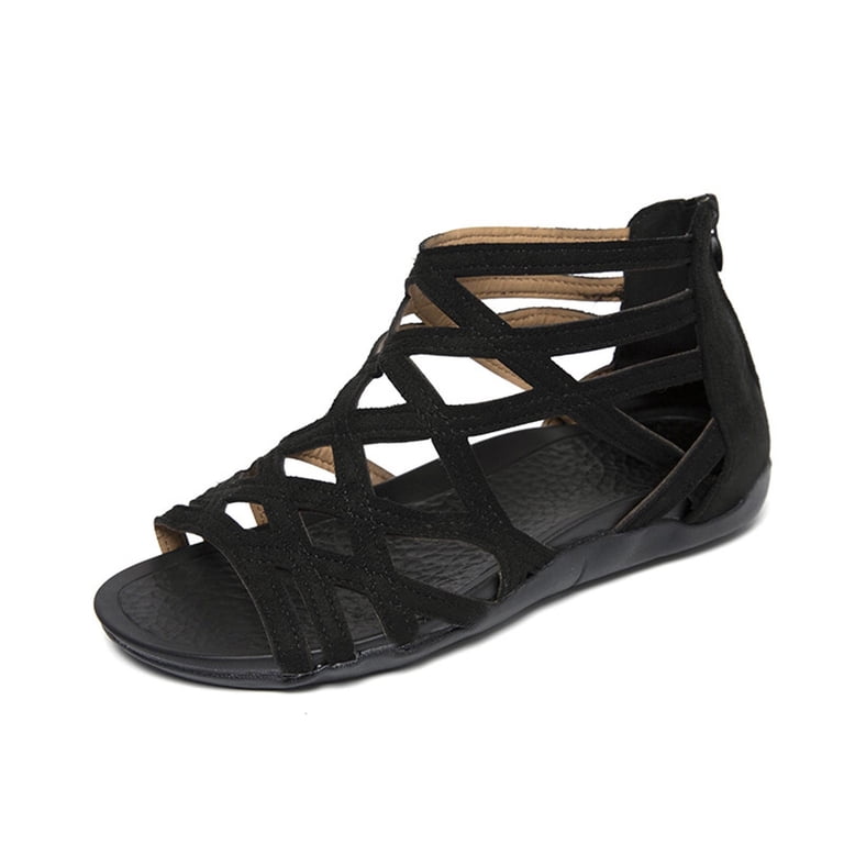 SHIBEVER Gladiator Sandals For Women Dressy Low Wedge Sandals Open Toe Comfortable Platform Shoes Black
