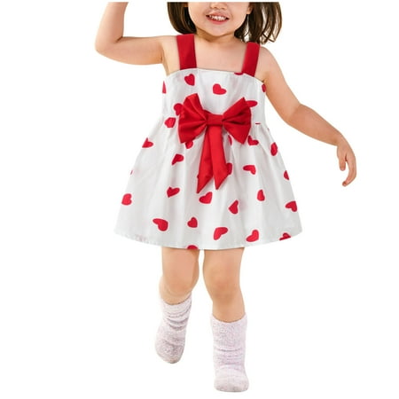

VERUGU Toddler Dress Toddler Kids Baby Girls Summer Cute Floral Print Slip Dress Bowknot Princess Dress Red