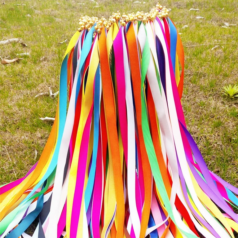 ZTOO 100pcs Silk Ribbon Wands with Bells Colourful Streamers Stick Wish  Wands Fairy Stick Wedding Streamers Party Favors 