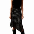 thumbnail image 2 of Women Lace Trim Satin Long Skirt Silk Lace Skirt Elegant Flowy A Line Midi Underskirt Black Print M, 2 of 5
