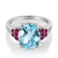 thumbnail image 2 of Gem Stone King 7.70 Ct Oval Checkerboard Sky Blue Topaz Red Created Ruby 925 Sterling Silver Ring (Size 5), 2 of 4