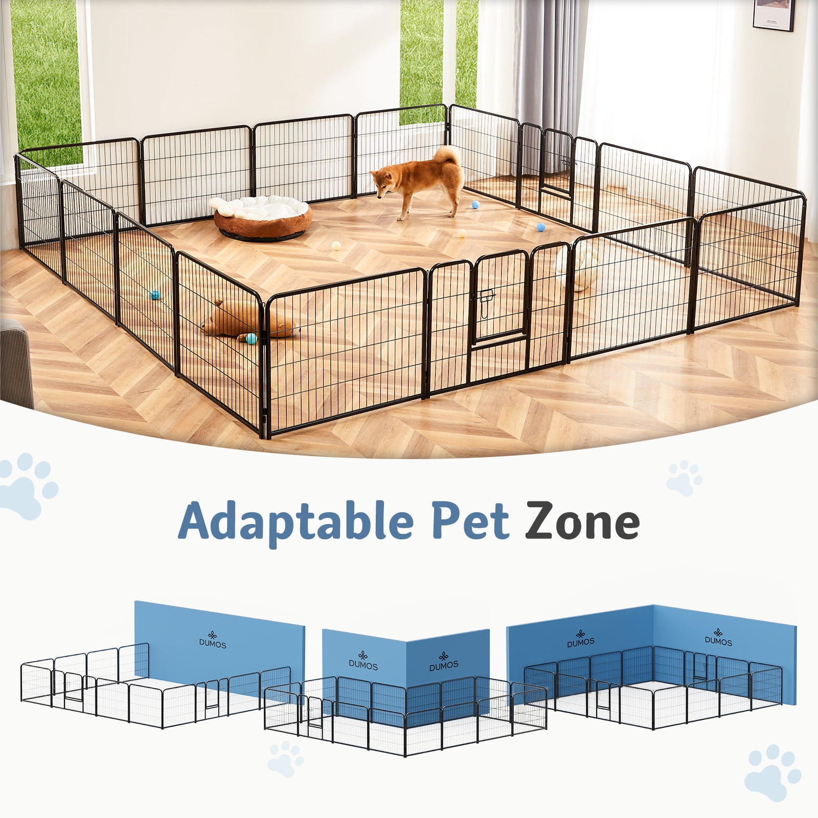 edx Dog Playpen, 16 Panels 32" Foldable Heavy Duty Metal Puppy Exercise Pen with Doors Indoor Outdoor