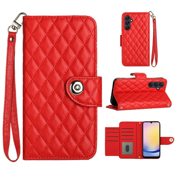 Allytechgroup Wallet Case for Samsung Galaxy S25 FE, PU Leather Shockproof Protective Flip Cover for Women Girls Slim Kickstand Folio Case with Card Slots Holder Wrist Strap Lanyard, Red