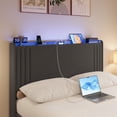 thumbnail image 4 of Bed Frame Queen Size with LED Lights & Charging Station, Lofka Upholstered Wingback Bed with Storage Headboard, No Box Spring Needed, Dark Gray, 4 of 9