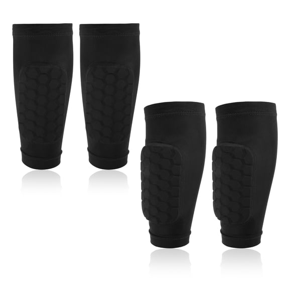 Unique Bargains Shin Guards with Honeycomb Pads Polyester Youth Soccer Shin Gear for Football Basketball Cycling Protective Comfortable Black XS 2 Pairs