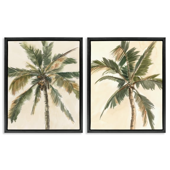 Stupell Industries Majestic Towering Palms Plants & Flowers Painting Black Floater Framed Canvas Art Print Wall Art, 17 x 21, Set of 2