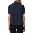 thumbnail image 3 of INSPIRE CHIC Short Sleeve Cotton Blouse for Women's Peter Pan Collar Button Up Crochet Panel Top XS Dark Blue, 3 of 6