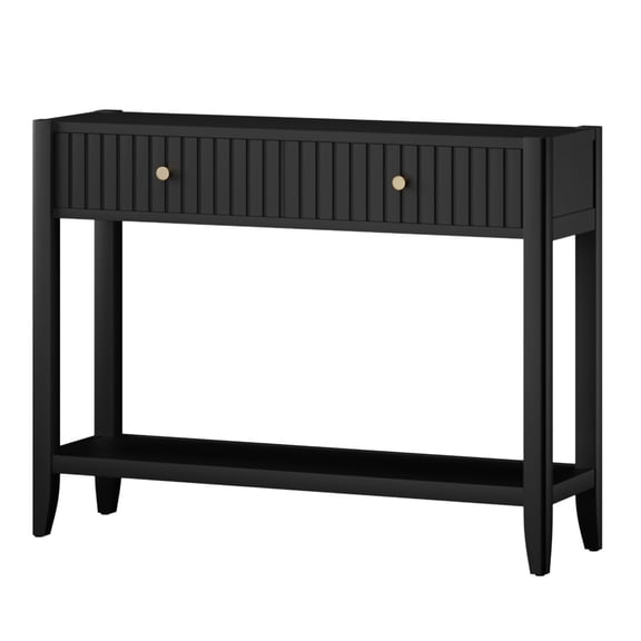 CQSXDA Narrow Wood Console Table With Drawers In Black, Multi-Purpose Accent Sofa Table For Hallway And Entryway Spaces