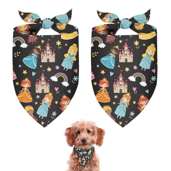 Dog Bandana 2 Pack,Black Princess Castle Pattern Bandanas for Dogs,Cat Bandana,Small/ Large Dog Bandana 2 Size,Dog Bandanas