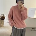 thumbnail image 1 of Pull Rétro à Demi-Zip pour Femmes, Vêtements d'Extérieur Amples, design Automne et Hiver, Couleur Unie, Polyvalent, Pull Tricoté Doux et Collant, 1 of 5