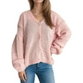 thumbnail image 2 of Women'S Fall Fashion Button Down Cardigan Sweater Loose Casual Cable Knit Sweater Coat Pink M, 2 of 9