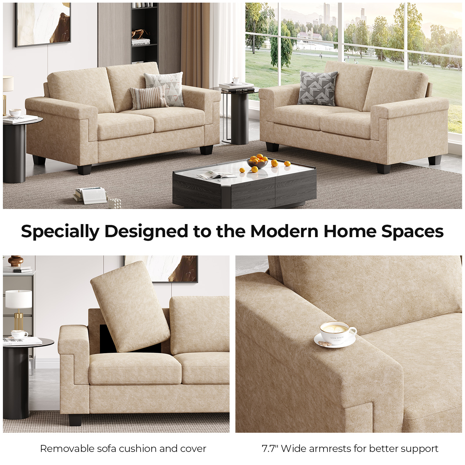 COPIAE 64.2” Small Couches for Living Room, High Resilience Loveseat Sofa, Velvet Fabric 2 Seat Sofa Couch with Wooden Frame& Upholstered Cushion, Modern Deep Seat Sofa for Bedroom Office