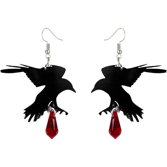 Gothic Crow Earrings for Women Punk Rock Black Crow Raven Dangle Drop Animal Earrings Vintage Red Green Crystal Crow Earrings Halloween Costumes Jewelry Gifts