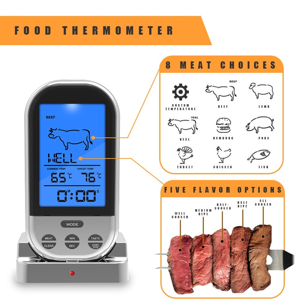 RIWPKFH Meat Thermometers Bluetooth LCD Digital Probe Remote Wireless BBQ Grill Kitchen Thermometer Home Cooking Tools with Timer Alarm