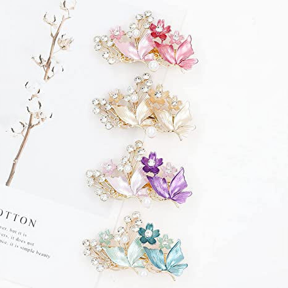 4 Glitzernde Haarspangen Mit Strass & Kristallen – Französisches Design, Ca. 9 Cm, Für Hochzeit & Party