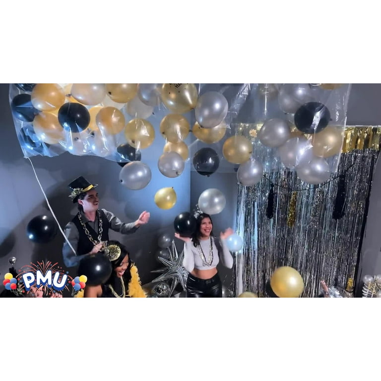 PMU New Year's Eve Party Balloon Drop Kit (100pcs Assorted 5in Balloons  with Hand Pump) Black and Gold Assortment 2024 New Year Celebration  Accessories (41377-905160-905152-72580) Pkg/1 