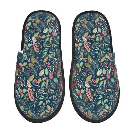 Balery berry Nuts Leaf Slient Indoor Furry Fleece Comfort House Shoes Soft Non-Slip Home Shoes Cotton slippers House Slippers-- Large