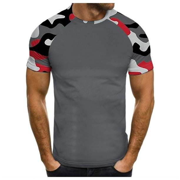 Playeras Cuello V Para Hombre, Camiseta Informal De Moda Con Estampado De Camuflaje, Cuello Redondo Y Manga Corta