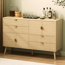 Danpinera Home 47" Fluted Sideboard Buffet Cabinet, Oak Wood with 4 Drawers & Doors