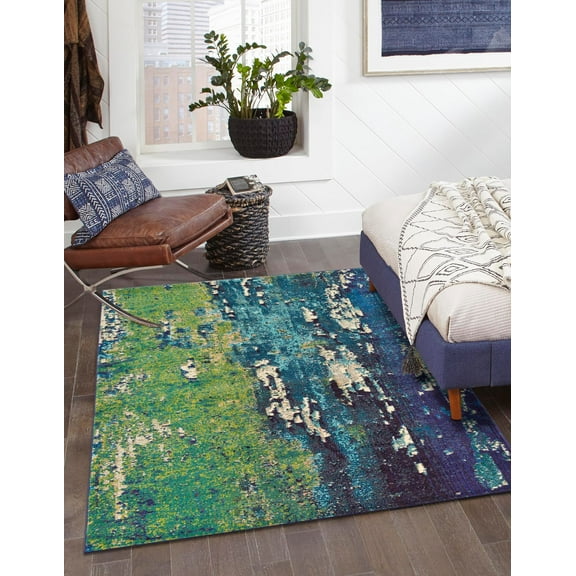 Unique Loom Estrella Collection Area Rug - Maison (5' 1" x 8' Rectangle Navy Blue/Beige)