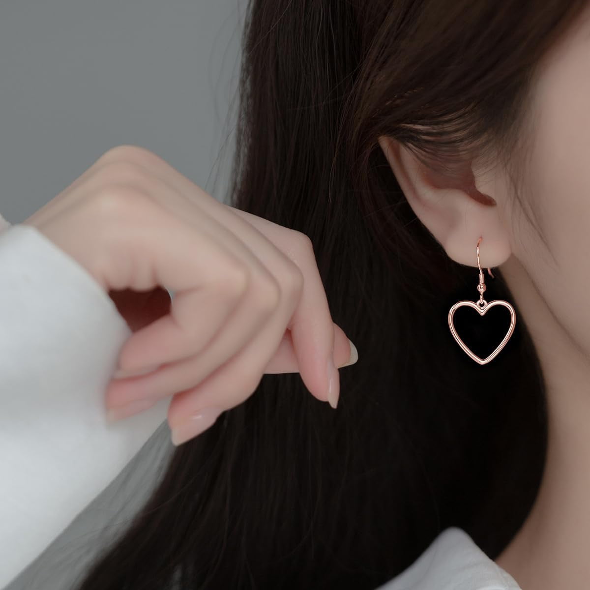 Solid 925 Sterling Silver 1.8CM Hollow Heart Drop Earrings for Women Teens Sweet Love Dangle Earrings