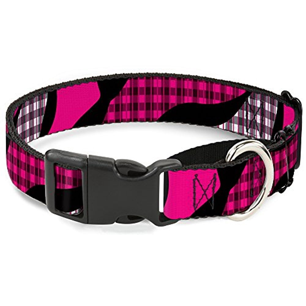 buckle-down buffalo plaid abstract white black fuchsia martingale dog collar