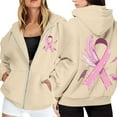 thumbnail image 2 of Breast Cancer Awareness Hoodies for Women 2025 Fleece Lined Zip Up Hoodie with Pockets Hooded Sweatshirt Pullover Tops, 2 of 7