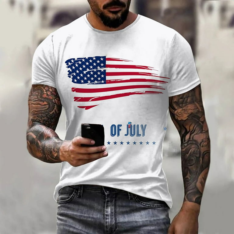 YUHAOTIN Patriotic Men's T-Shirts Cotton Men's T Shirts Short Sleeve Casual  Vintage Independence Day 3D Digital Printing T Shirt Workout Sports Graphic  Tee Black Tshirt Mens T-Shirts V Neck Black 
