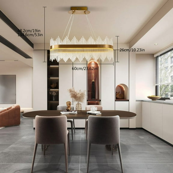 23.6 inch Modern Crystal Chandelier LED Pendant Light Fixture Trichromatic Dimming Lamp