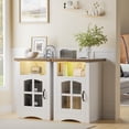 thumbnail image 3 of Lacoo End Table Set of 2 with LED Lights & Power Outlet, Side Table with Glass Door for Living Room, Nightstand with Storage for Bedroom, White, 3 of 7