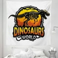 thumbnail image 1 of Dinosaur Tapestry, Dinosaurs World Emblem with Tyrannosaur Skeleton Dead Scary Beast Fossil, Fabric Wall Hanging Decor for Bedroom Living Room Dorm, 5 Sizes, Orange Yellow Grey, by Ambesonne, 1 of 1